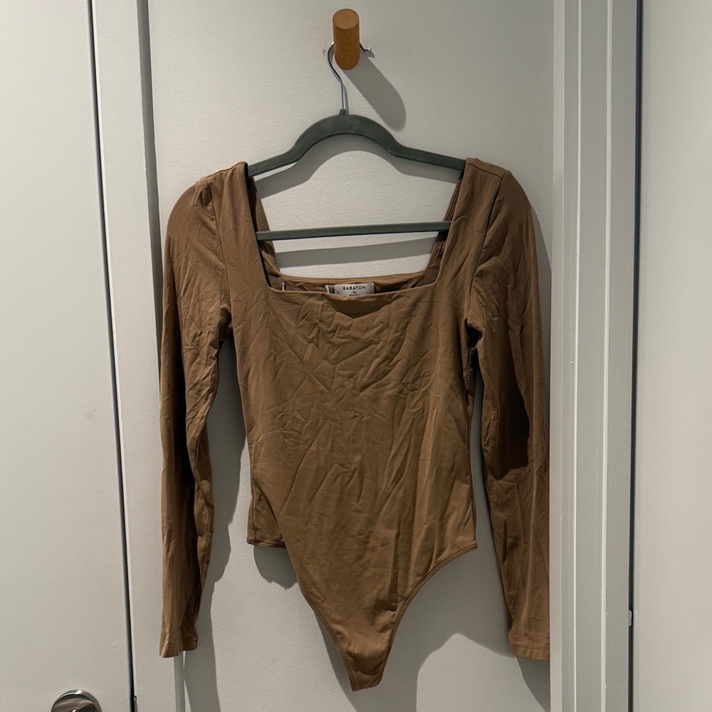 Babaton Beige Long Sleeve Bodysuit